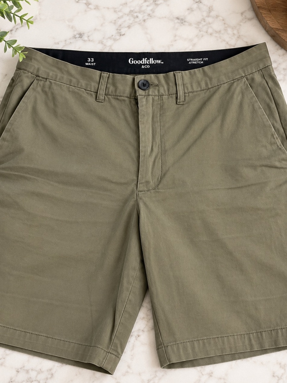 Goodfellow & Co Olive Green Straight-Front Stretch Shorts